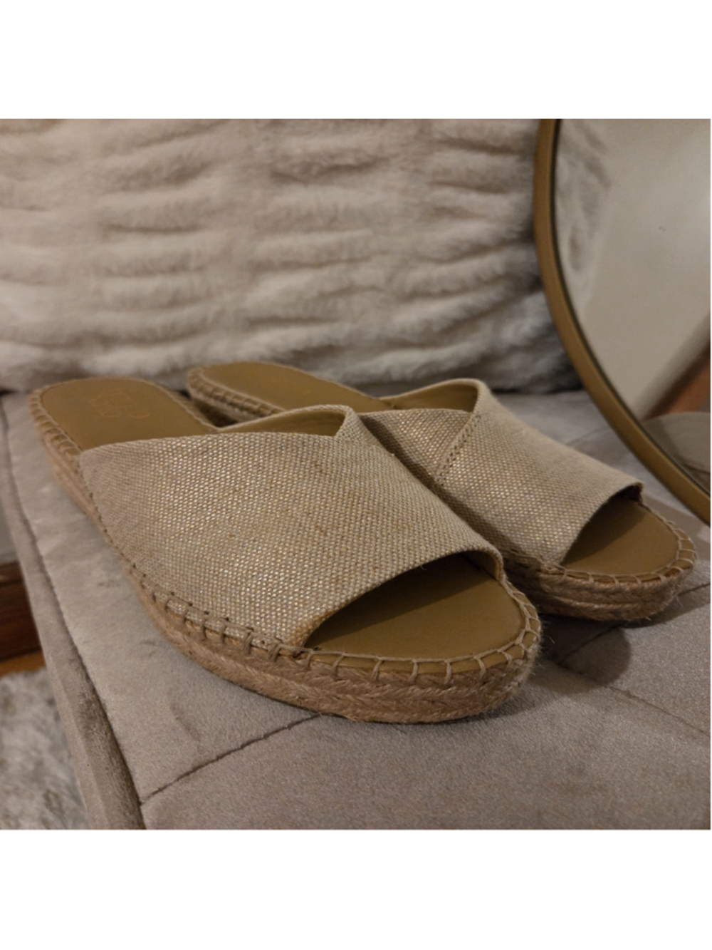 Women's Franco Sarto Beige Espadrille Wedge Sandals Size 7.5